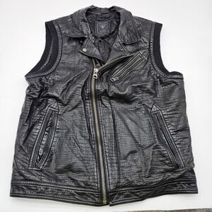 Guess Black Faux Leather Crocodile Embossed Moto Vest Jacket Mens XL‎